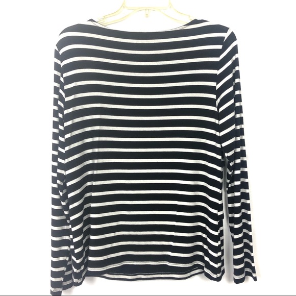 CHICO’s Striped Scoop Neck Top, Black & Wh… - Picture 2 of 5